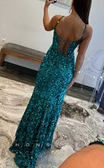 L2091 - Sexy Satin Fitted Glitter Sweetheart Spaghetti Straps Empire Fully Sequined Party Prom Evening Dress