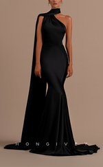 L2105 - Sexy Satin Trumpt High Neck Sleeveless Empire Open Back With Sweep Train Party Prom Evening Dress