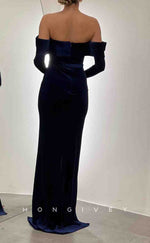 L2159 - Sexy Satin Fitted Off-Shoulder Empire Belt With Side Slit Party Prom Evening Dress