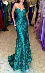 L2180 - Sexy Glitter Trumpet Sweetheart Empire Sequined Appliques With Side Slit Party Prom Evening Dress