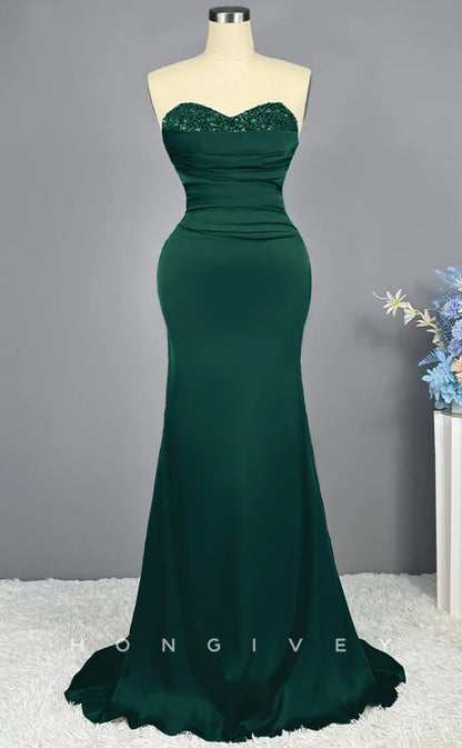 L2226 - Sexy Satin Trumpet Sweetheart Empire Strapless Beaded Appliques Party Prom Evening Dress