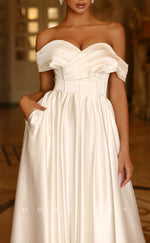 L2276 - Sexy Satin A-Line Off-Shoulder Empire Bowknot With Pockets Floor-Length Party Prom Evening Dress