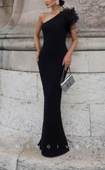 L2323 - Sexy Satin Fitted One Shoulder Empire Feathers Floor-Length Party Prom Evening Dress