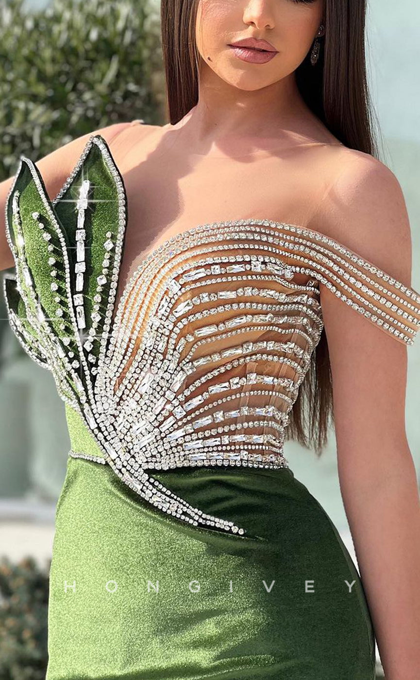 L2352 - Sexy Satin Trumpet One Shoulder Empire Beaded Appliques With Train Party Prom Evening Dress