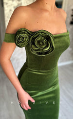 L2362 - Sexy Satin Fitted Off-Shoulder Empire Floral Embossed Ruched Party Prom Evening Dress