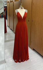 L2381 - Sexy Satin A-Line V-Neck Spaghetti Straps Empire Beaded Floor-Length Party Prom Evening Dress