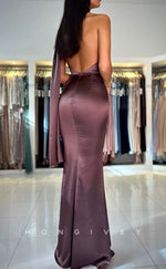 L2394 - Sexy Satin Fitted Halter Empire Sleeveless  Backless Floor-Length Party Prom Evening Dress