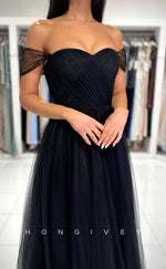 L2395 - Sexy Satin Tulle A-Line Sweetheart Off-Shoulder Empire Floor-Length Party Prom Evening Dress