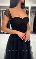 L2395 - Sexy Satin Tulle A-Line Sweetheart Off-Shoulder Empire Floor-Length Party Prom Evening Dress