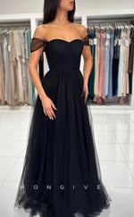 L2395 - Sexy Satin Tulle A-Line Sweetheart Off-Shoulder Empire Floor-Length Party Prom Evening Dress