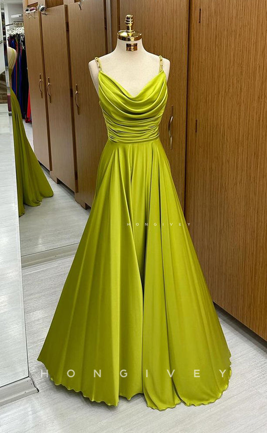 L2410 - Sexy Satin A-Line Spaghetti Straps Empire Ruched Floor-Length Party Prom Evening Dress