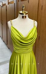 L2410 - Sexy Satin A-Line Spaghetti Straps Empire Ruched Floor-Length Party Prom Evening Dress