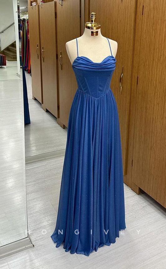 L2411 - Sexy Glitter Satin A-Line Sweetheart Spaghetti Straps Empire Draped Party Prom Evening Dress