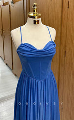 L2411 - Sexy Glitter Satin A-Line Sweetheart Spaghetti Straps Empire Draped Party Prom Evening Dress