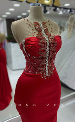 L2418 - Sexy Glitter Satin Trumpet Round Sleeveless Empire Beaded Party Prom Evening Dress