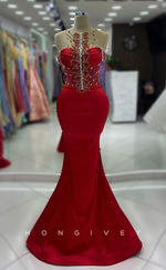 L2418 - Sexy Glitter Satin Trumpet Round Sleeveless Empire Beaded Party Prom Evening Dress