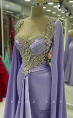 L2419 - Sexy Satin Trumpet Sweetheart Empire Ruched Beaded With Bolero And Train Party Prom Evening Dress