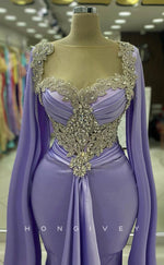 L2419 - Sexy Satin Trumpet Sweetheart Empire Ruched Beaded With Bolero And Train Party Prom Evening Dress