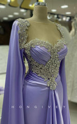 L2419 - Sexy Satin Trumpet Sweetheart Empire Ruched Beaded With Bolero And Train Party Prom Evening Dress