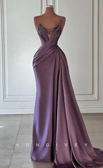 L2424 - Sexy Satin Trumpet One Shoulder Empire Draped Beaded With Train Party Prom Evening Dress