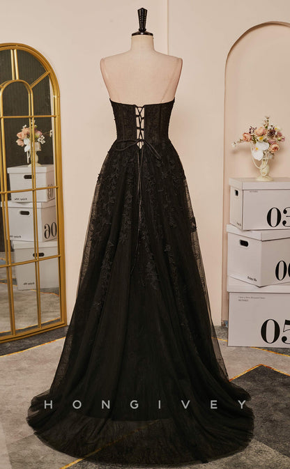 L2474 - Sexy Tulle A-Line Sweetheart Strapless Empire Beaded Appliques Party Prom Evening Dress