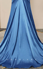 L2479 - Sexy Satin Trumpet Bateau Strapless Empire Pleats With Side Slit Train Party Prom Evening Dress