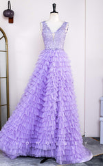 L2481 - Sexy Tulle A-Line V-Neck Sleeveless Empire Appliques Beaded Party Prom Evening Dress