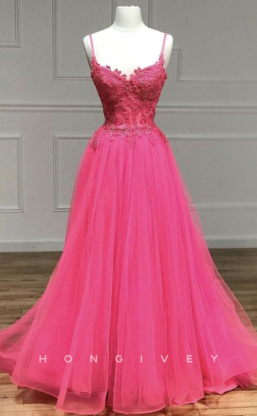 L2487 - Sexy Tulle A-Line Sweetheart Spaghetti Straps Empire Beaded Appliques Party Prom Evening Dress