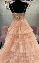 L2488 - Sexy Tulle A-Line Sweetheart Spaghetti Straps Illusion Empire Appliques Party Prom Evening Dress