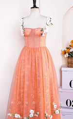 L2489 - Sexy Tulle A-Line Square Straps Empire Floral Appliqued Party Prom Evening Dress