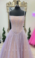 L2490 - Sexy Glitter Tulle A-Line Square Spaghetti Straps Empire Sequined Party Prom Evening Dress