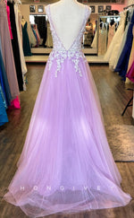 L2491 - Sexy Tulle A-Line V-Neck Sleeveless Empire Appliques Beaded Party Prom Evening Dress