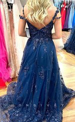 L2502 - Sexy Tulle A-Line Sweetheart Spaghetti Straps Empire Appliques Party Prom Evening Dress