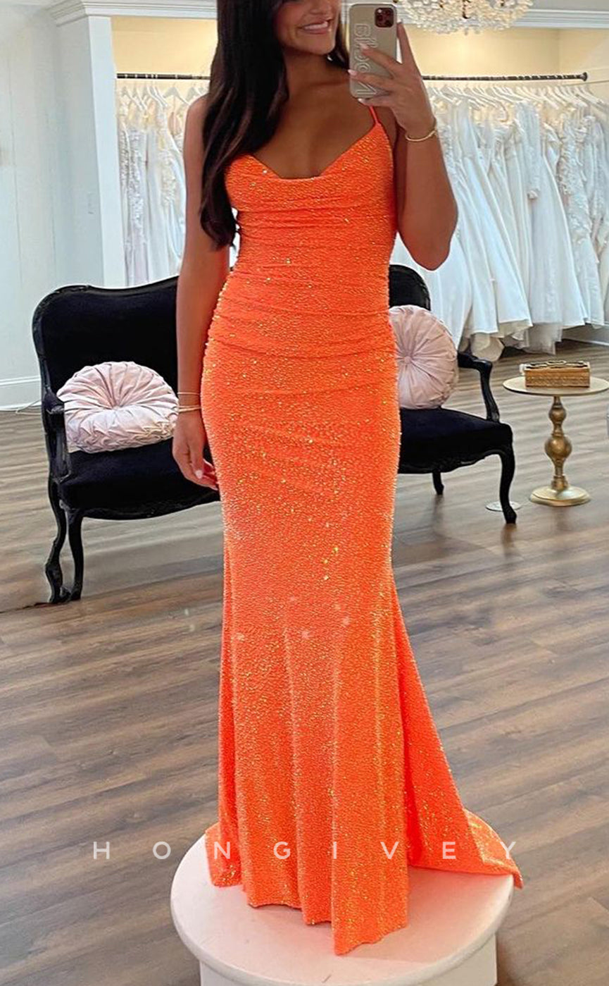 L2507 - Sexy Glitter Fitted Bateau Spaghetti Straps Empire Fully Sequined Party Prom Evening Dress