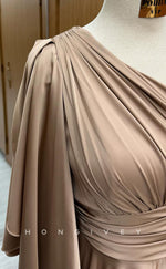 L2517 - Sexy A-Line One Shoulder Empire Ruched Satin Floor-Length Party Prom Evening Dress