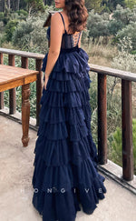 L2535 - Tulle A-Line Sweetheart Spaghetti Straps Empire Tiered Floor-Length Party Prom Evening Dress