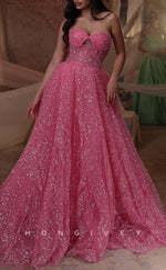 L2536 - Chic Glitter A-Line Sweetheart Sleeveless Empire Sequined With Train Party Prom Evening Dress