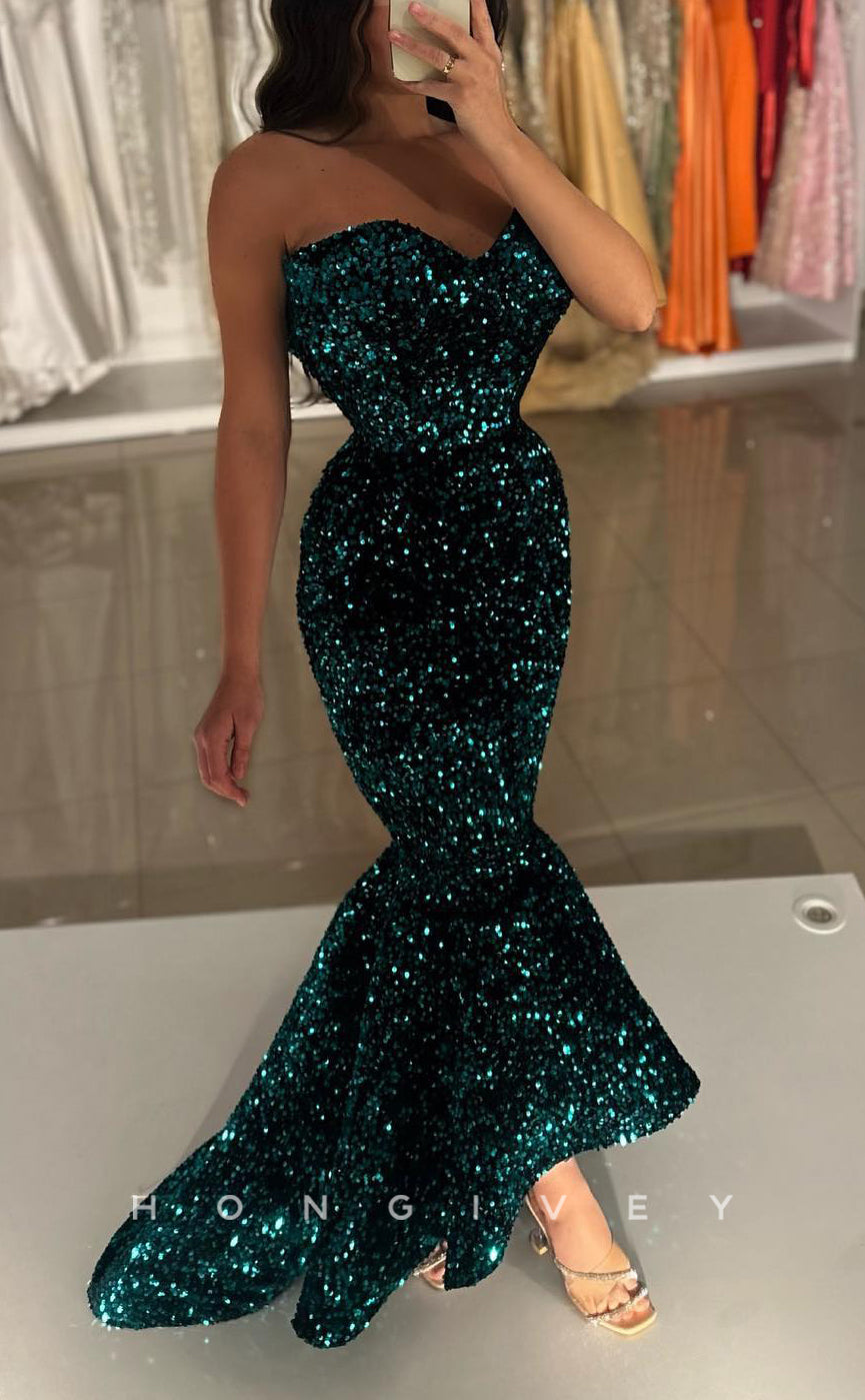 L2607 - Sexy Glitter Trumpet Sweetheart Strapless Empire Sequined Party Prom Evening Dress