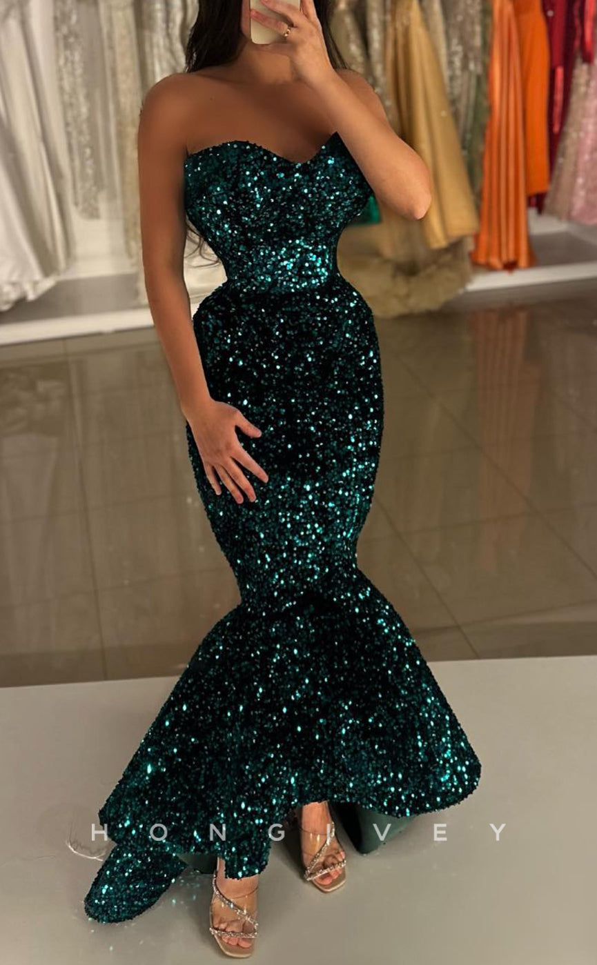 L2607 - Sexy Glitter Trumpet Sweetheart Strapless Empire Sequined Party Prom Evening Dress