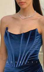 L2621 - Casual Satin Fitted Bateau Empire Pleats With Side Slit Train Party Prom Evening Dress