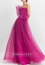 A-Line Classic Bows Pleats Sweetheart Classic Long Prom Dresses