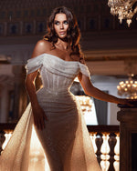 Glitter Trumpet Off-Shoulder Empire Pleats Sequined Wedding Dress