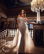 Glitter Trumpet Off-Shoulder Empire Pleats Sequined Wedding Dress