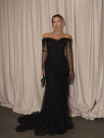 Balack Off the Shoulder Long Sleeve Mermaid Evening Dress Floor-Length