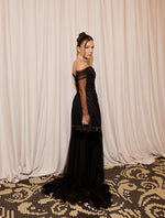 Balack Off the Shoulder Long Sleeve Mermaid Evening Dress Floor-Length