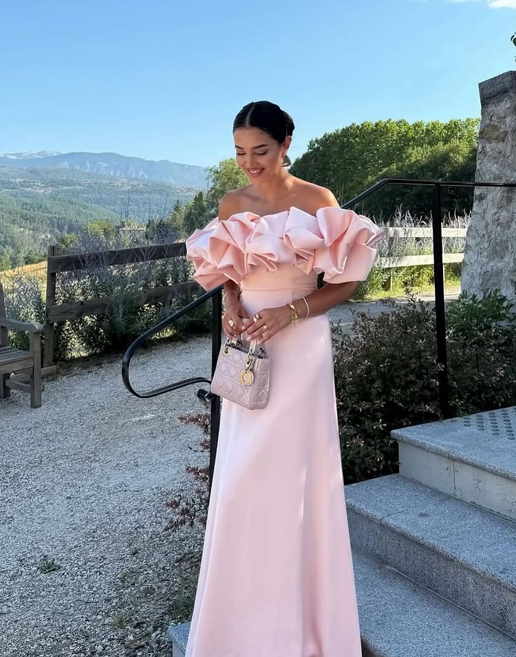 Pink Off the Sholder Sleeveless Mermaid Ruched Evening Dress Floor-Length