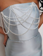 Blue Strapless Beaded Mermaid Floor-Length Evening Dress Sleeveless