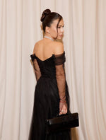 Balack Off the Shoulder Long Sleeve Mermaid Evening Dress Floor-Length