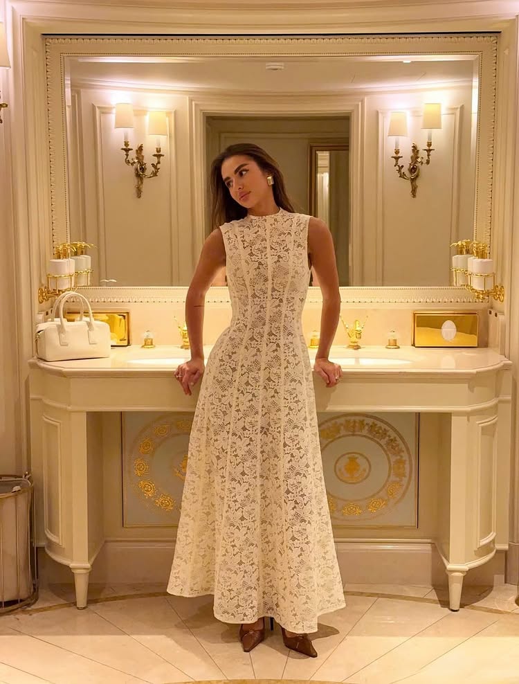 Lace High Neck A-Line Sleeveless Ankle-Length Evening Dress