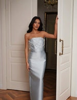 Blue Strapless Beaded Mermaid Floor-Length Evening Dress Sleeveless